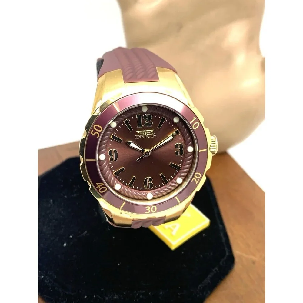 Invicta Women's Watch 17485 Angel Quartz Gold Tone Case Rubber Strap 38mm